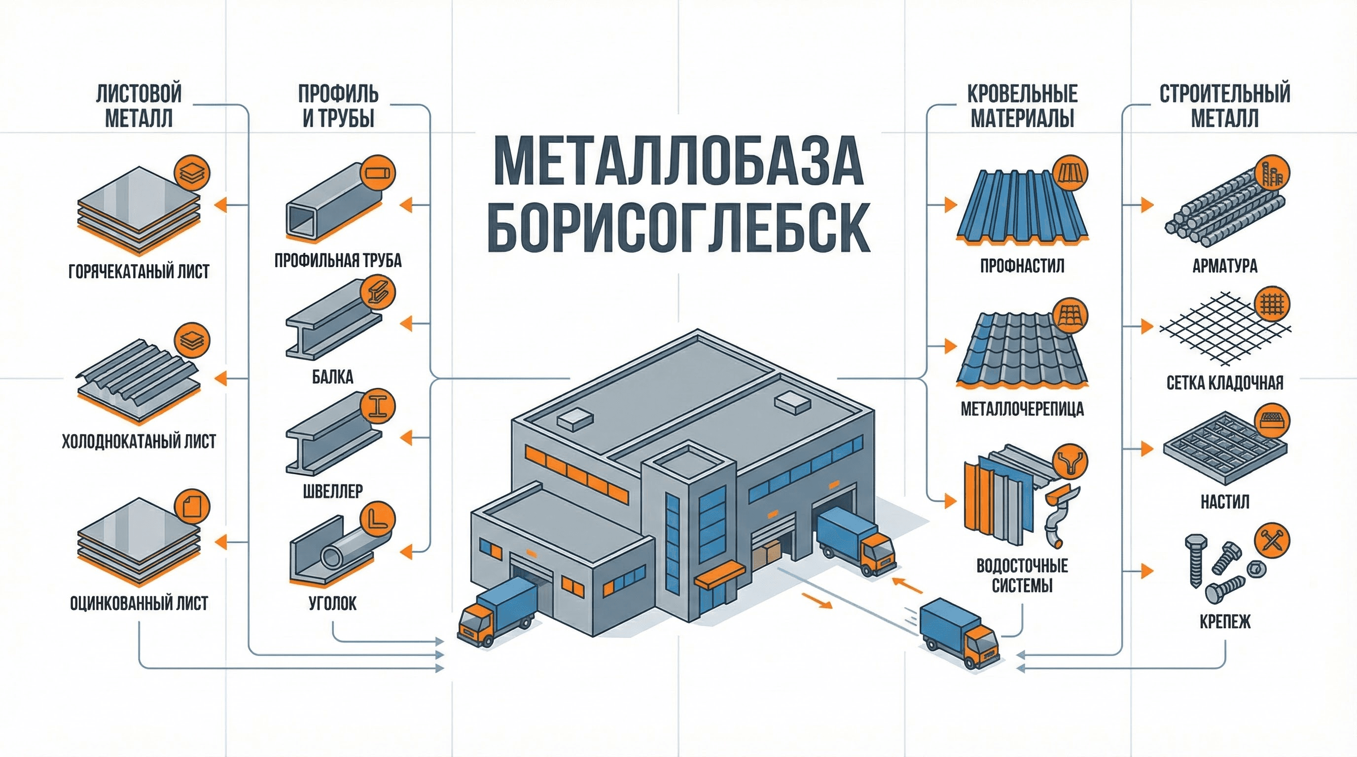 Металлобаза Борисоглебск — металлопрокат, профнастил, металлочерепица, листовой металл