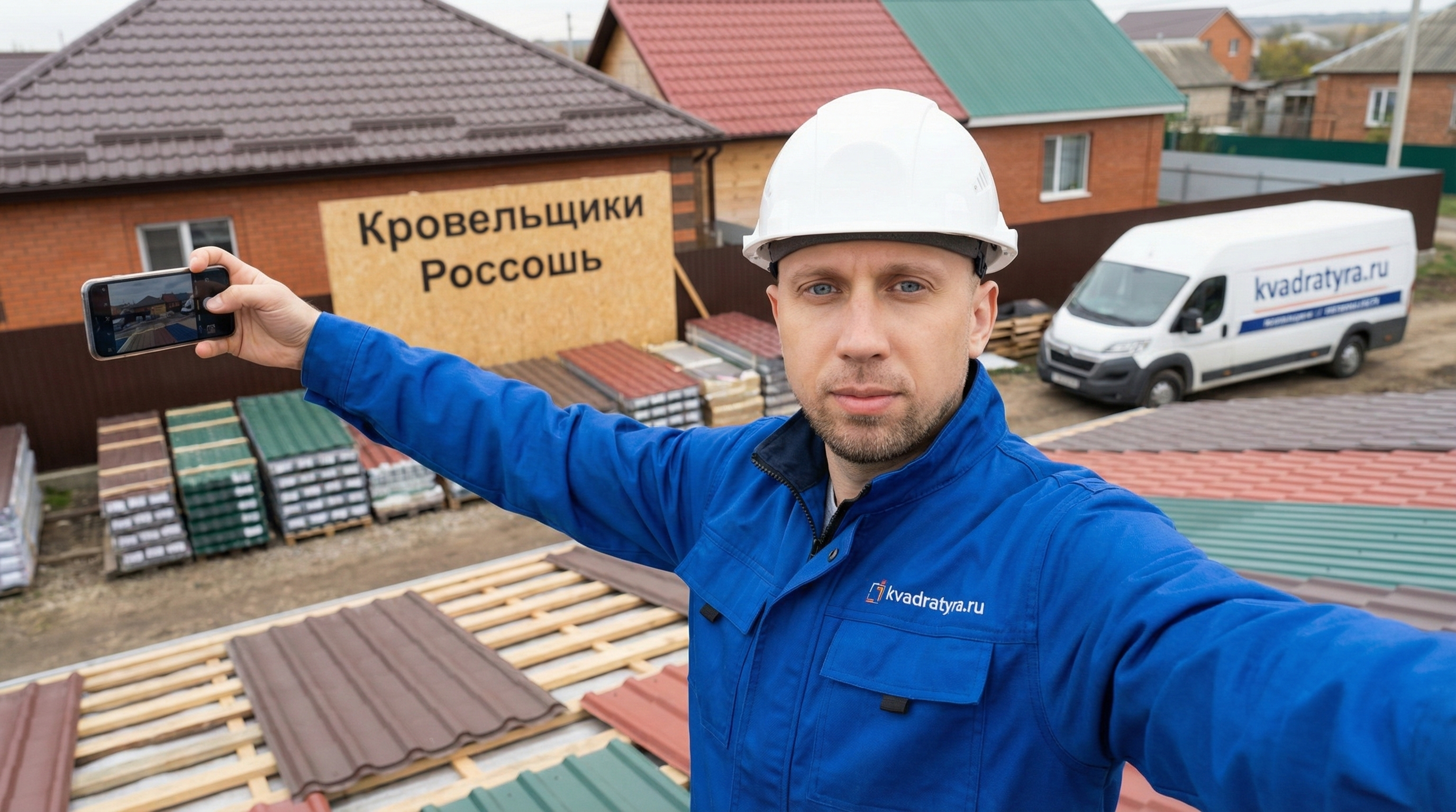 Кровельщики Россошь. Кровельные работы в Россоши. Селфи на фоне кровельных работ в Россоши. Кровельщики работают на крыше в Россоши. Квадратура.ру