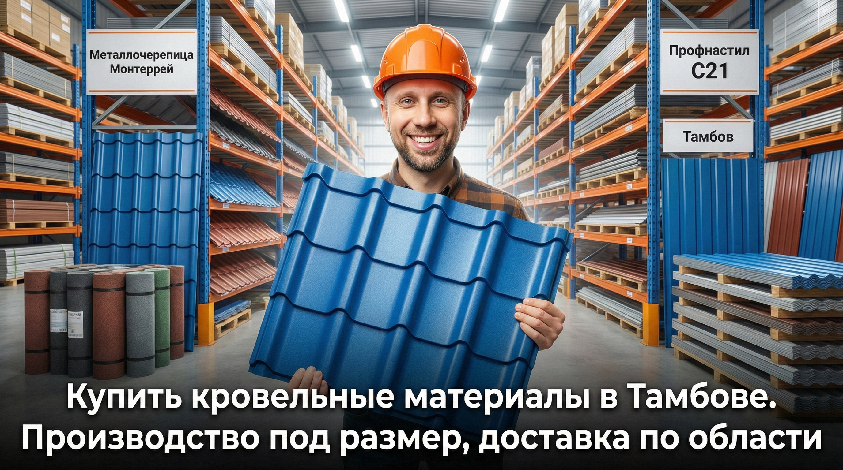 Купить кровельные материалы в Тамбове. Производство под размер, доставка по области. Образцы металлочерепицы и профнастила на складе в Тамбове. Кровельные материалы Тамбовская область